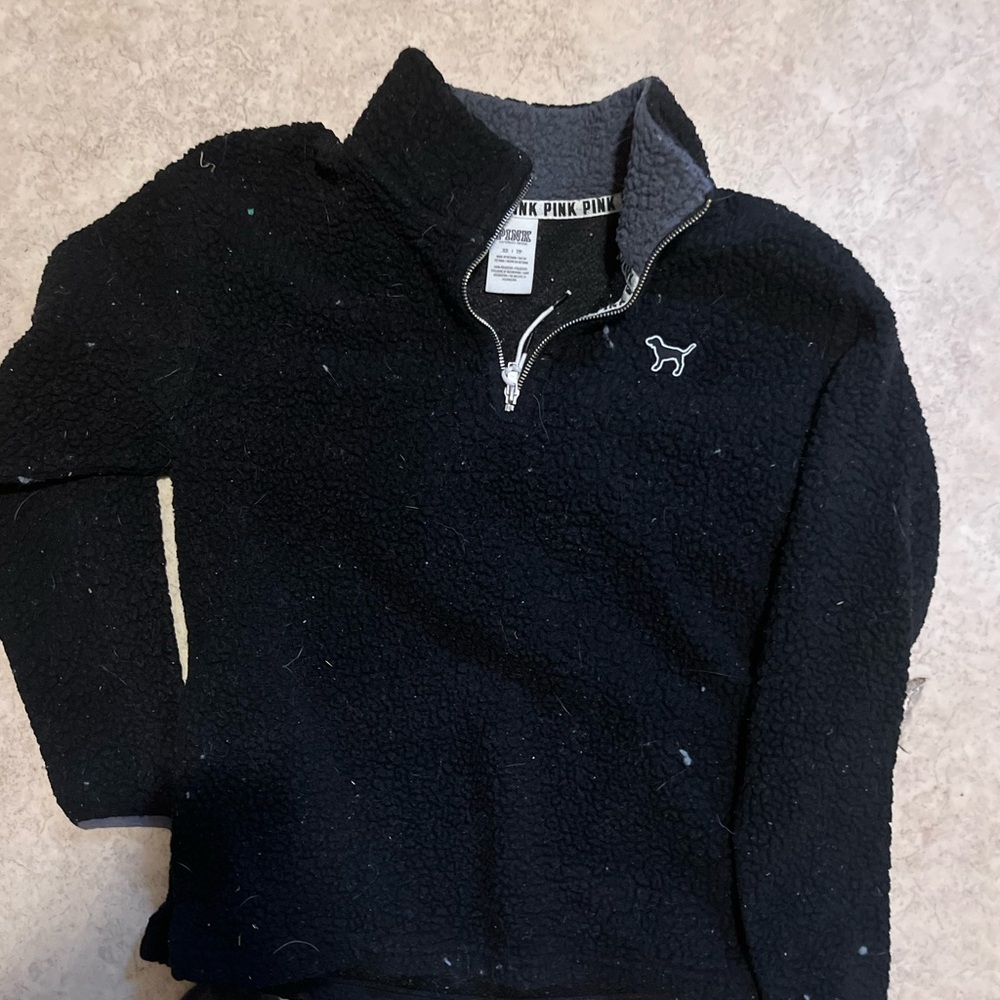 VS Pink black fuzzy pullover